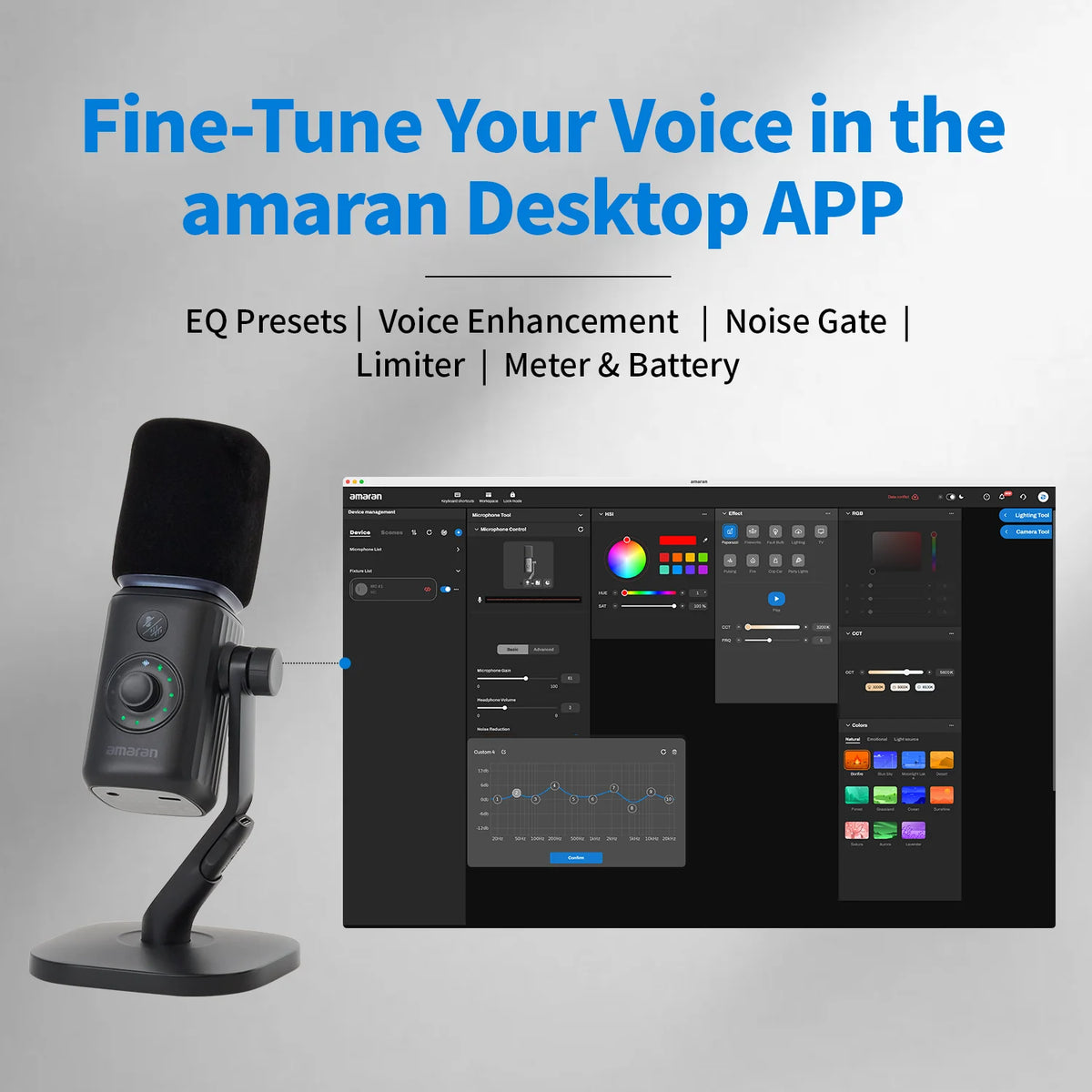 amaran Mic Wireless Desktop Microphone AI Noise Reduction 30mm Capsule 50m Range 60 Hours Battery for Podcasts Livestreams