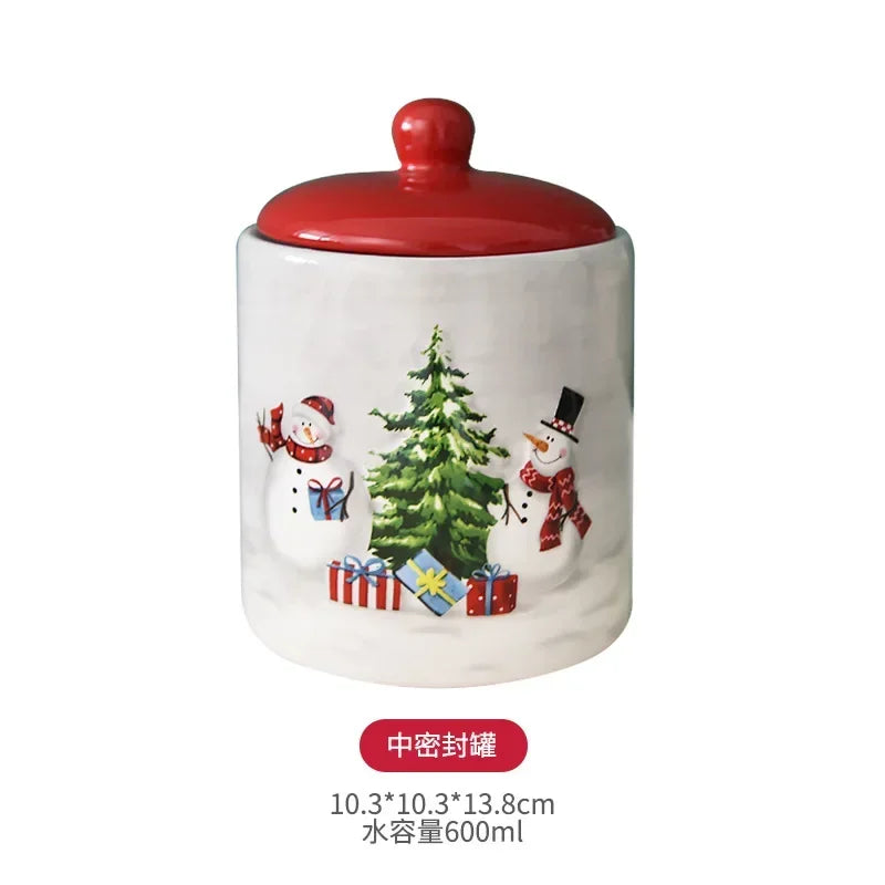 Nordic creative Christmas Snowman bowl plate cutlery set Western ceramic dinner plates Home rice salad bowl cup Christmas gift