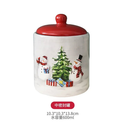 Nordic creative Christmas Snowman bowl plate cutlery set Western ceramic dinner plates Home rice salad bowl cup Christmas gift