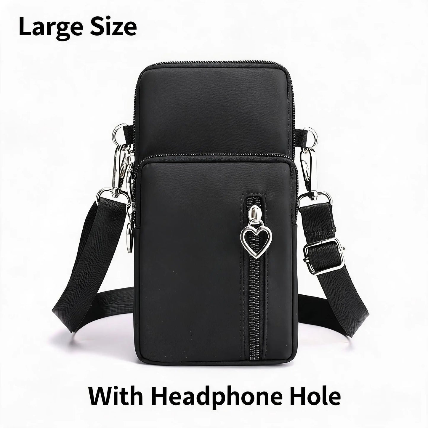 Waterproof Nylon Mini Crossbody Phone Bag for Women Heart Metal Zipper Multi Compartment Shoulder Arm Bag Phone Purse Wallet