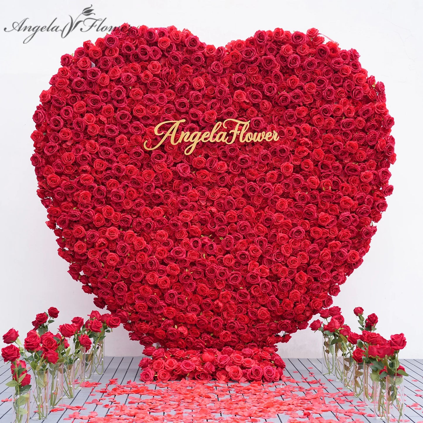Angela Flower Red Rose Creative Love Heart Floral Wall Cloth Base Flower Arrangement Wedding Backdrop Frame Proposal Decor A7699