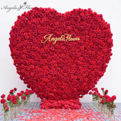 Angela Flower Red Rose Creative Love Heart Floral Wall Cloth Base Flower Arrangement Wedding Backdrop Frame Proposal Decor A7699