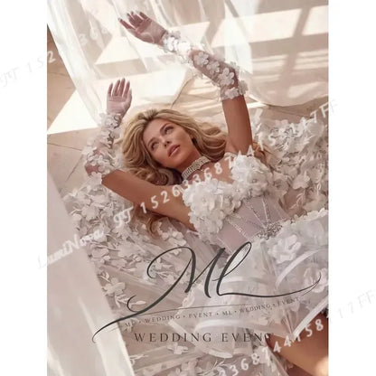 for ML Charming 3D Floral Wedding Dress Sweetheart Illusion Detachable Train Mini Ball Gown Bride Dresses Customized Robe De