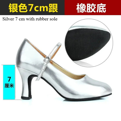 Women Patent Leather Shiny Closed Toe Salsa Shoes Black Gold Silver Red Ballroom Tango Latin Dance Shoes for Woman 5cm/7cm Heels