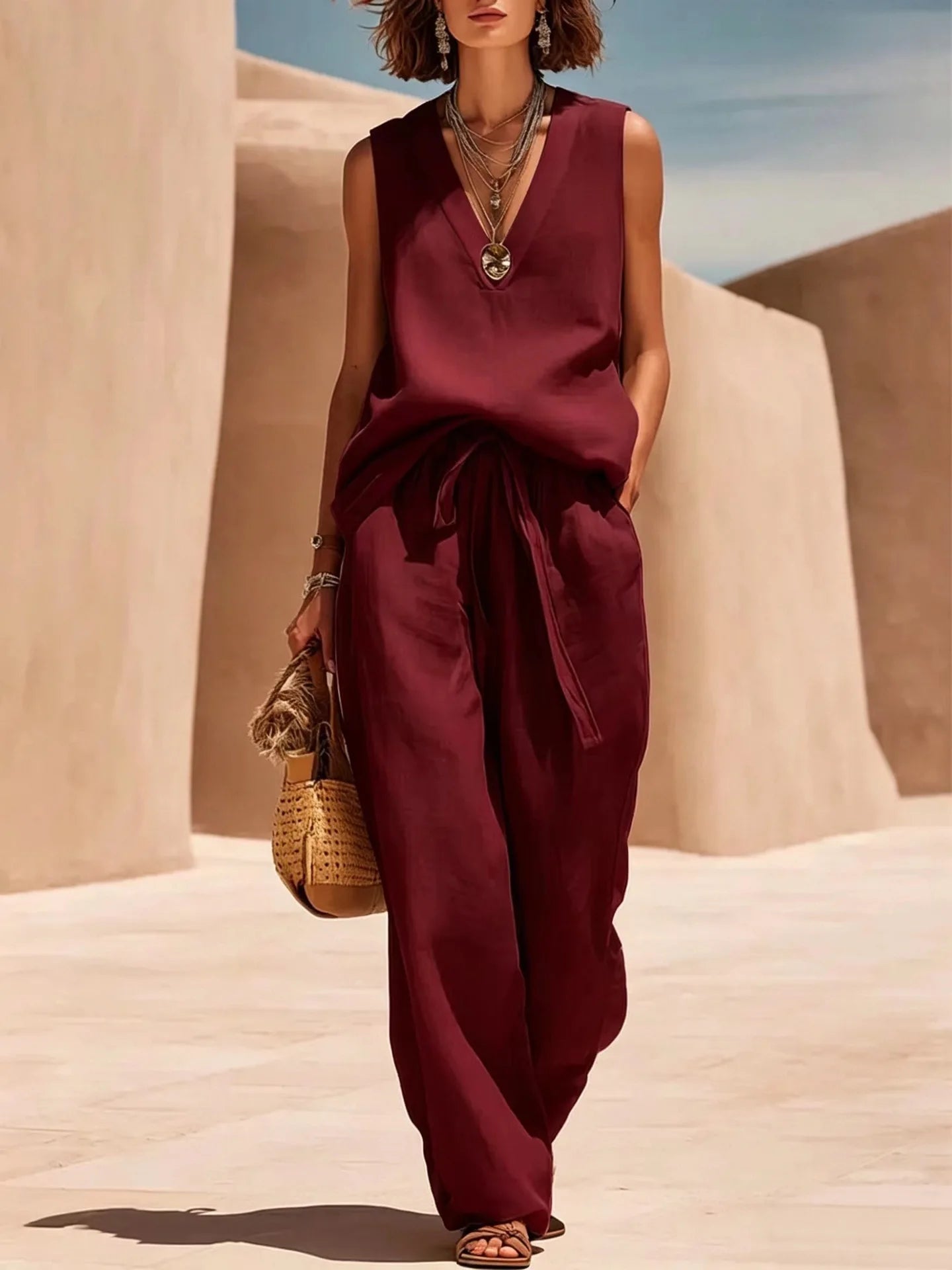 Hot Sale Women Simple Commuter Two Piece Set European Casual Short Sleeve T Shirt Wide Leg Pants Outfit