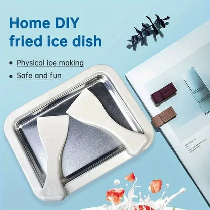 Instant Rolled Ice Cream Pan with Scraper, DIY Frozen Yogurt Sorbet Stir Fry Ice Making Machine