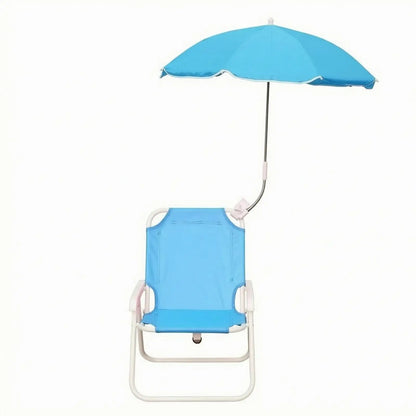 Alloy Low Profile Outdoor Folding Seat with Umbrella Canopy Portable Compact Beach Chair for Camping Fishing Garden Terrace