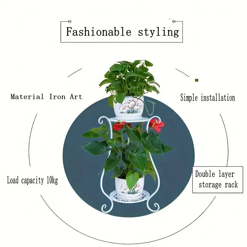 Elegant  Metal Flower Stand, European Style Floor Plant Display Rack, Multi-tier Flower Pot Holder for Home Garden Balcony