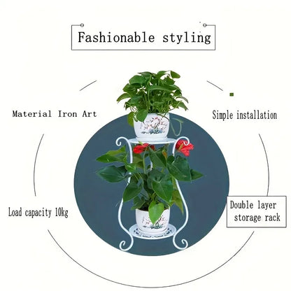 Elegant  Metal Flower Stand, European Style Floor Plant Display Rack, Multi-tier Flower Pot Holder for Home Garden Balcony