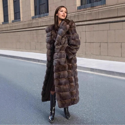 Thickened Warm Fur Trim Hooded Female Mink Fur Outwear Long Chic Lady Eco Fur Coat Vintage Brown Women Winter Faux Fur Jacket