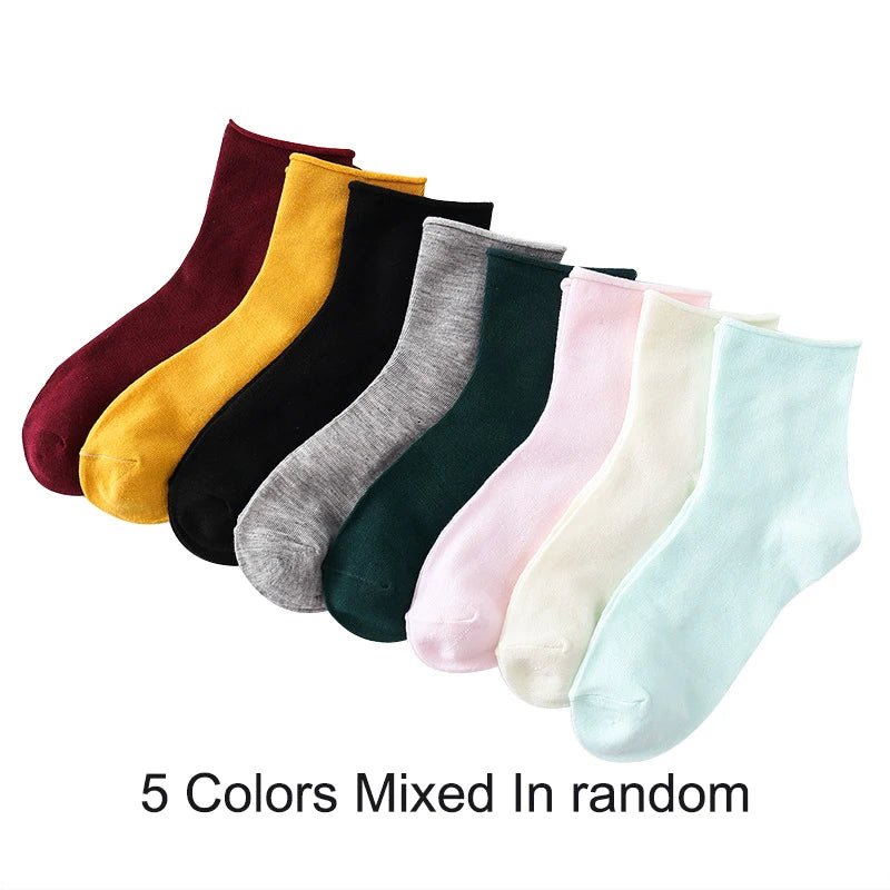5 Pairs Women Fruit Print Socks Set Cute Casual Korean Fashion Kawaii Japanese Style Pumpkin Strawberry Banana Peach Avocado Sox