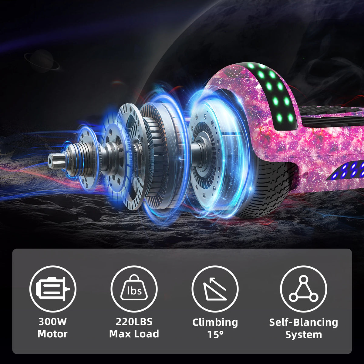 SIMATE P6 Hoverboard, 6.5" Self Balancing Scooter, All Terrain Hover Boards with Bluetooth, APP Control and LED Lights for Kids Adults