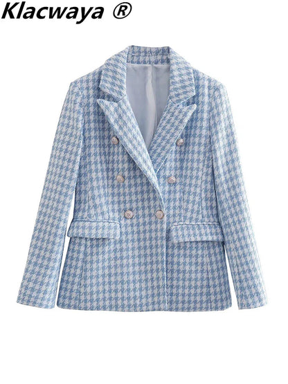 Klacwaya Blazer Women Shorts Sets Woman 2 Pieces Chic Office Lady Suit Skirt And Jacket Plaid Female Suits