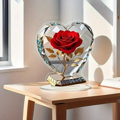 2D Acrylic Red Rose Ornament Mother's Day Gift Heart Shaped Desktop Decoration Ornaments Creative Birthday Valentine's Day Gift