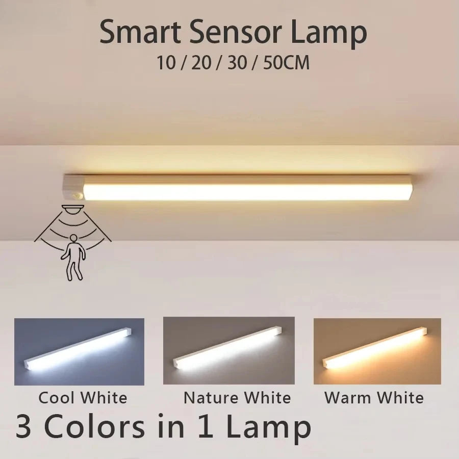LED Motion Sensor Light Wireless USB  Rechargeable Night Light Portable Induction Lamp for Cabinet Wardrobe Staircase