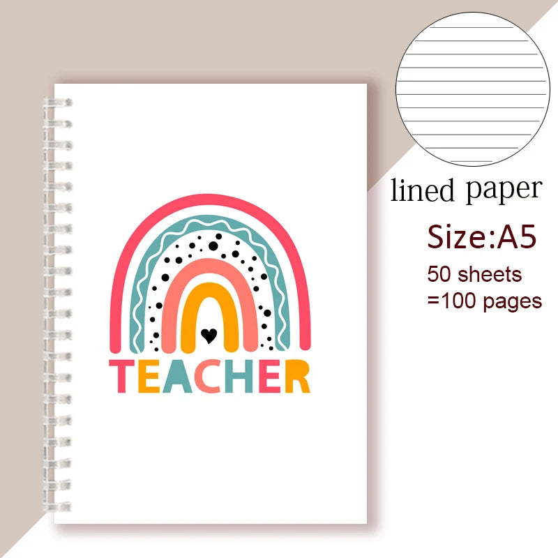 A5 Spiral Notebook - Teach Love Inspire - Rainbow Note Book Writing Pad Journal Teacher Life Day Gift Appreciation Floral Design