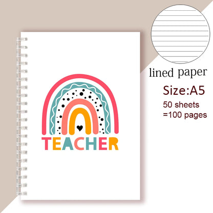 A5 Spiral Notebook - Teach Love Inspire - Rainbow Note Book Writing Pad Journal Teacher Life Day Gift Appreciation Floral Design