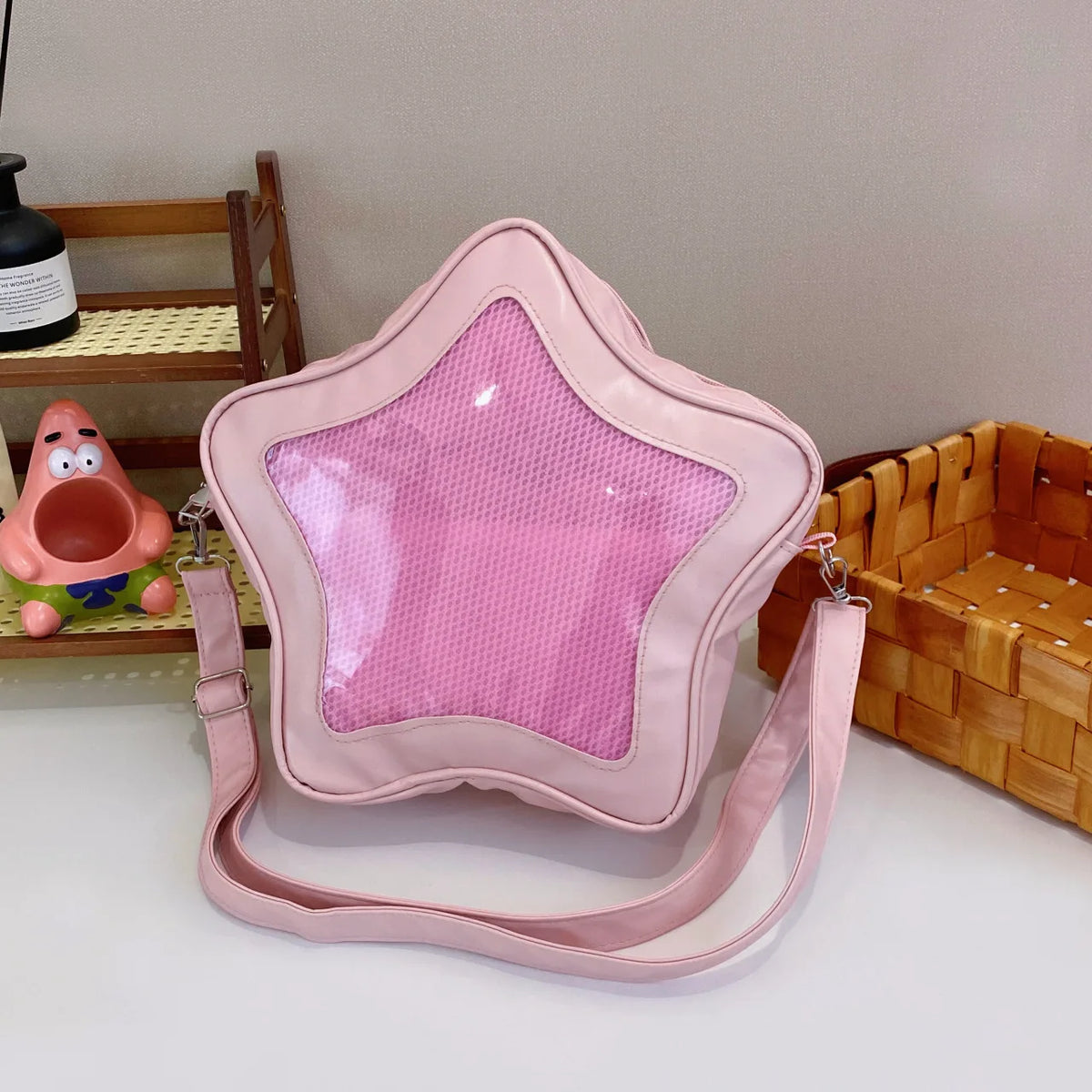 Apple Shaped Transparent Ita Bag Backpack Cute Doll Display Storage Bag for Girls Detachable Strap Casual Crossbody Backpack