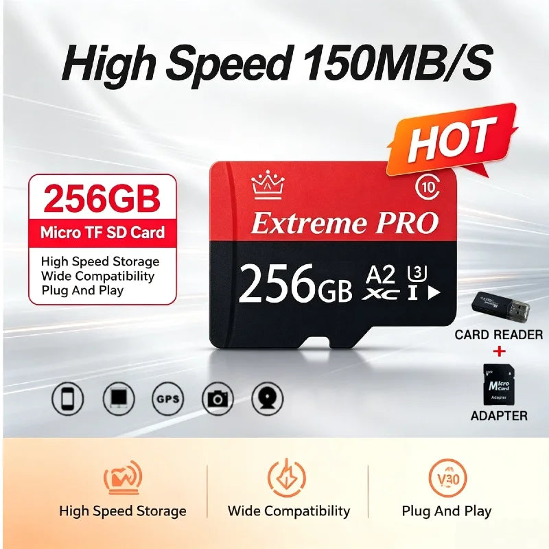 2026 Hot SD Memory Card 128GB 256GB U3 V30 High‑Speed Class 10 Micro TF SD Card Flash SD Card 4K Storage for Camera Laptop PC