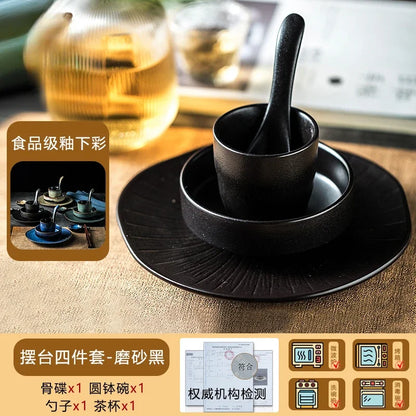 Chinese tableware set plate bowl ceramic combination solid color tableware