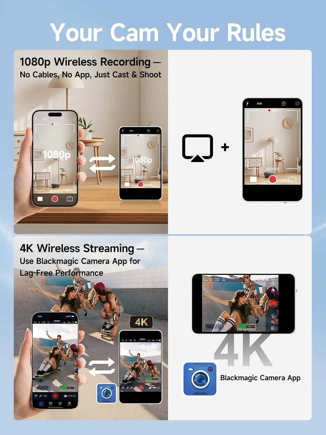 【US STOCK】 SYNCO XView M4 4 Inch Magnetic Vlog Selfie Monitor Screen P2P Wireless Connection Bluetooth Remote Control No WiFi Needed Portable Rear Camera Viewfinder Compatible with iPhone Smartphone Ideal for Outdoor Vlog