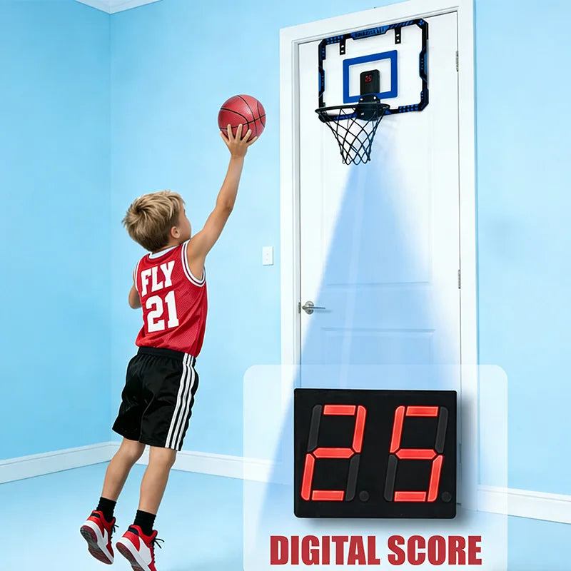 Wall Mounted Basketball Hoop Set with Digital Scoreboard, Kids Portable Outdoor Indoor Basketball Training Sport Funny Game Toys