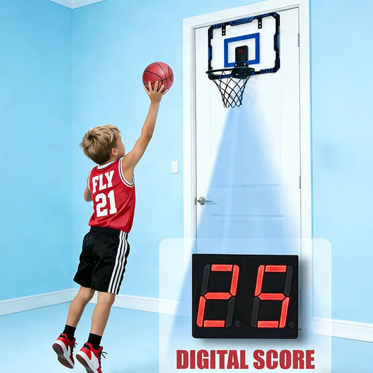 Wall Mounted Basketball Hoop Set with Digital Scoreboard, Kids Portable Outdoor Indoor Basketball Training Sport Funny Game Toys