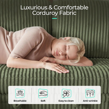 Sectional Couches for Living Room, 81" L Shape 5 Seats, Green | Sleeper sofa with pull out couch bed, corduroy, Customized
