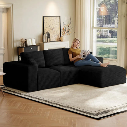 109" L-Shaped Cloud Boneless Couch Sofa with Chaise, Black, Custom