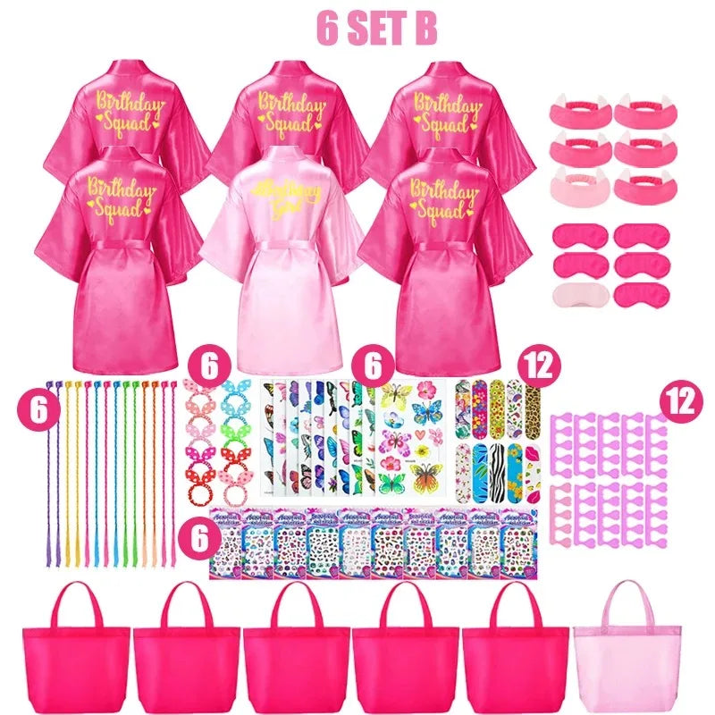 6-12Set Birthday Squad Robes Spa Party Favors for Kids Birthday Spa Party Robe for Girls Kimono Satin Robe Hot Pink Party Favor