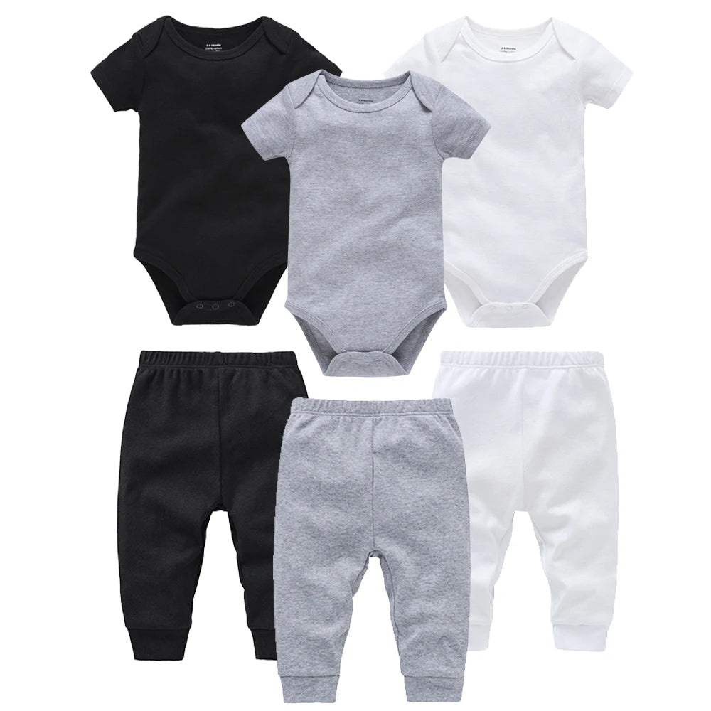 2/6 Pcs/lot Muslin Blank Baby Rompers Pants Set Plain Colors Summer Short Sleeve Bodysuit Kids Clothing Set Boys Clothes