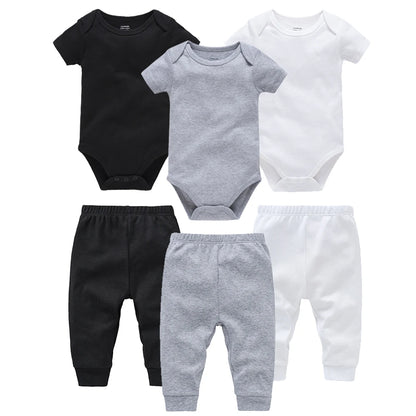 2/6 Pcs/lot Muslin Blank Baby Rompers Pants Set Plain Colors Summer Short Sleeve Bodysuit Kids Clothing Set Boys Clothes