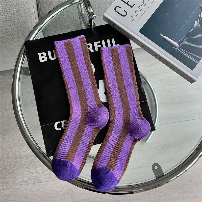 1Pairs Striped Funny Socks Korean Japanese Man Women Design Unisex Fashion Trendy Crew Stockings