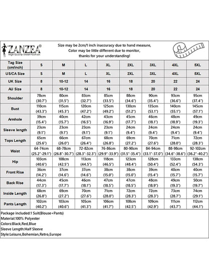 Women Pants Sets ZANZEA Fashion Summer 2 Piece Sets Plaid Outfits Casual Half Sleeve Blouse Wide Leg Trousers Street Tracksuit