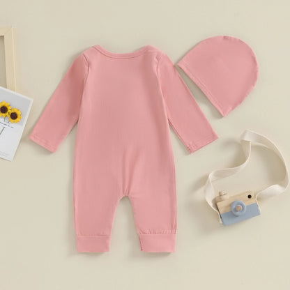 VISgogo 2 cs Newborn Rompers Spring Autumn Baby Girl Clothes Floral Cotton Blend  Jumpsuit Overall + Hat Suit for 0-18 months