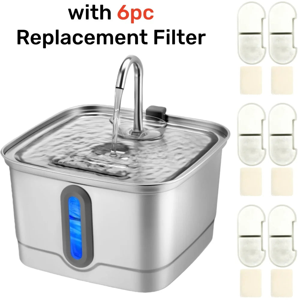 101oz/3L Stainless Steel Cat Water Fountain Automatic Pet Water Dispenser with Replacement Filters for Small Dogs And Cats