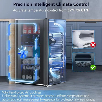 Compact 26-Bottle Wine Cooler & 130-Can Beverage Fridge with 40-61°F Temperature Control, Black