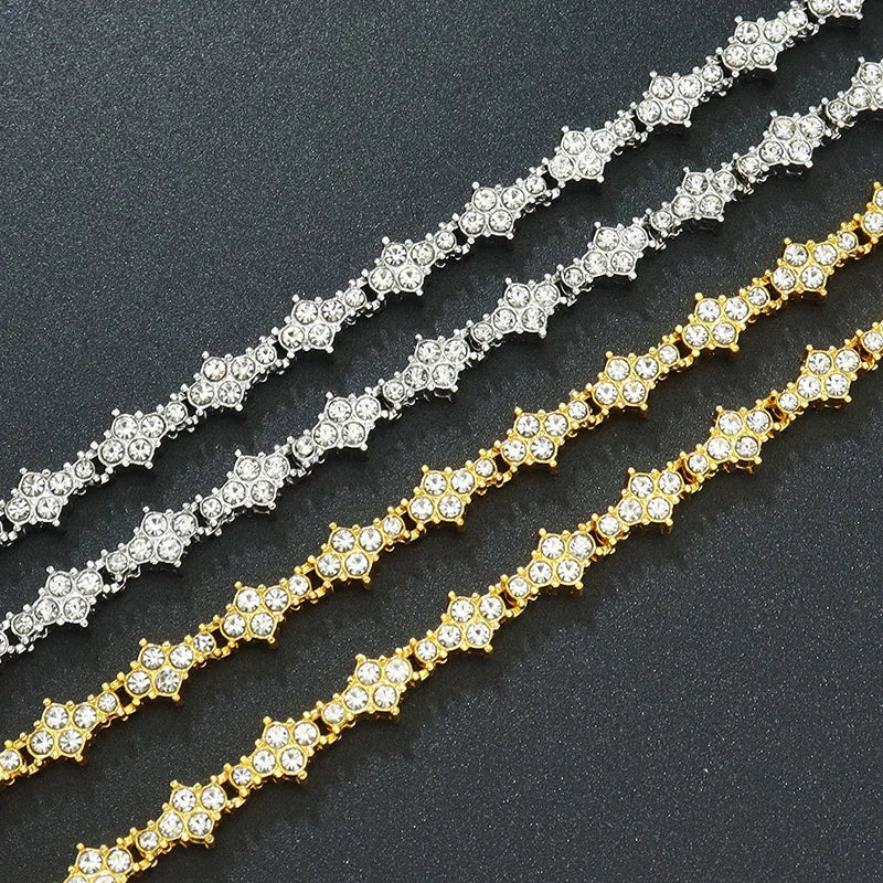 Round Stone Star Cubic Zirconia Bracelet Hip-Hop Jewelry For Men Shiny Elegant Fashion Accessory Classic  Gift For Birthday