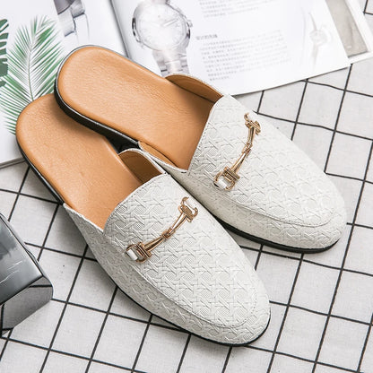 Men's Black Half Shoes For Men Leather Loafers Shoes Man Mules Casual Shoes Male Footwear Fashion Social Mocassins Summer 2023