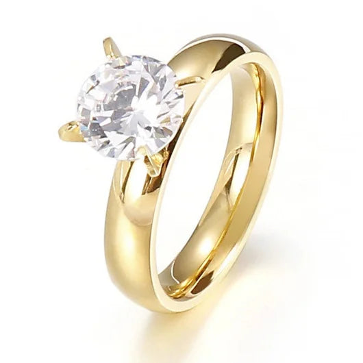 Minimalist Women's Wedding Rings with 4MM Cubic Zirconia Simple Elegant Female Finger Accessory Engagement Bands Jewelry