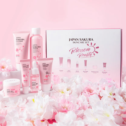 LAIKOU Japan Sakura Full Skincare Set Cleanser Toner Serum Cream Eye Cream Sunscreen Travel Kit Complete Facial Care