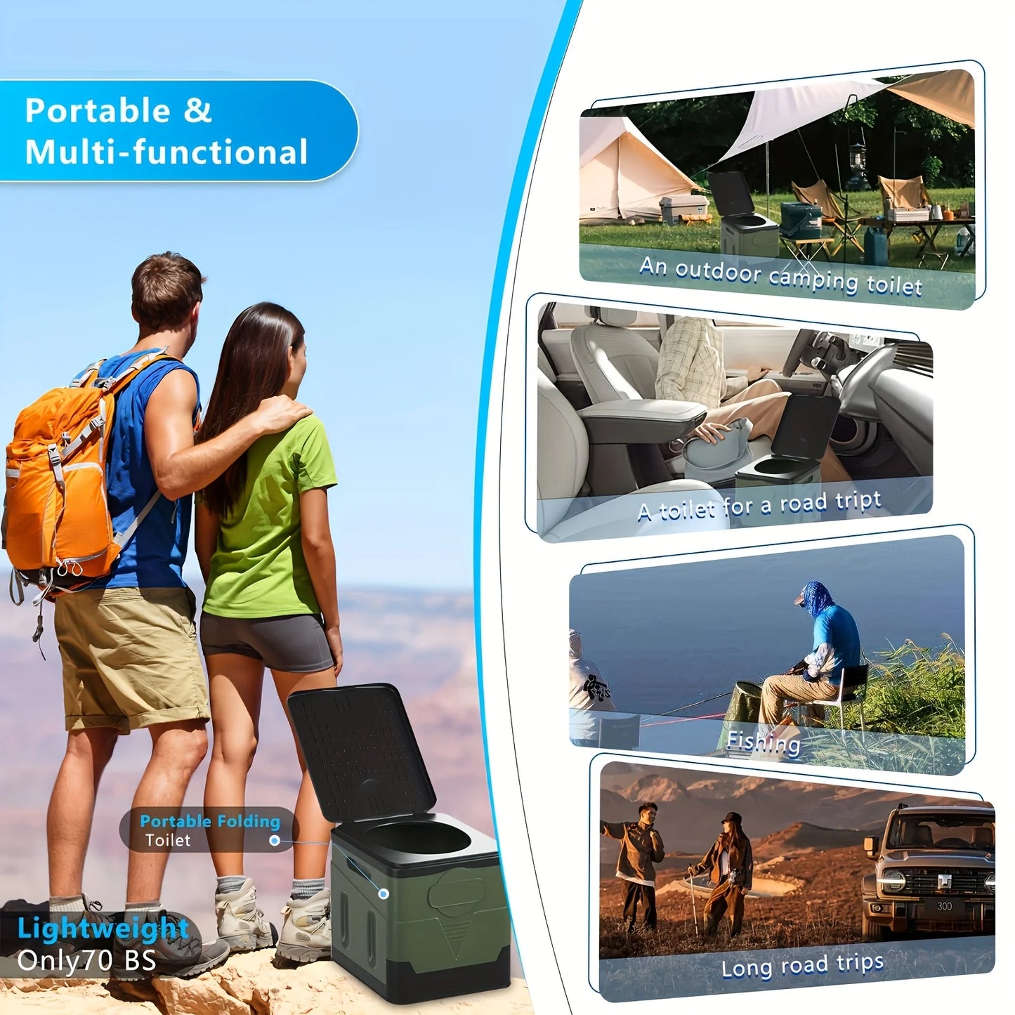 Portable Camping Toilet Foldable Camping Travel Toilet Collapsible Portable Potty for Camping Road Trips Emergency Car Use