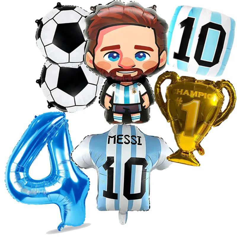 7pcs Messi Football Foil Globos Balloons Trophy Soccer Balloons Boy Birthday Party Decorations Sports Party Supplies Baby Shower