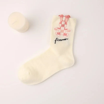 New Style Crew Socks for Women Spring Fashion Cute Flower Long Cotton Socks Japanese Style Breathable Casual Trendy Absorb Sweat