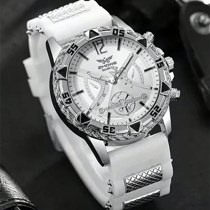 Business 2PCS Men's Fashion casual Luxury Silicone Band Diamond Quartz Bracelet Wrist Watch set（Box Not Included ）