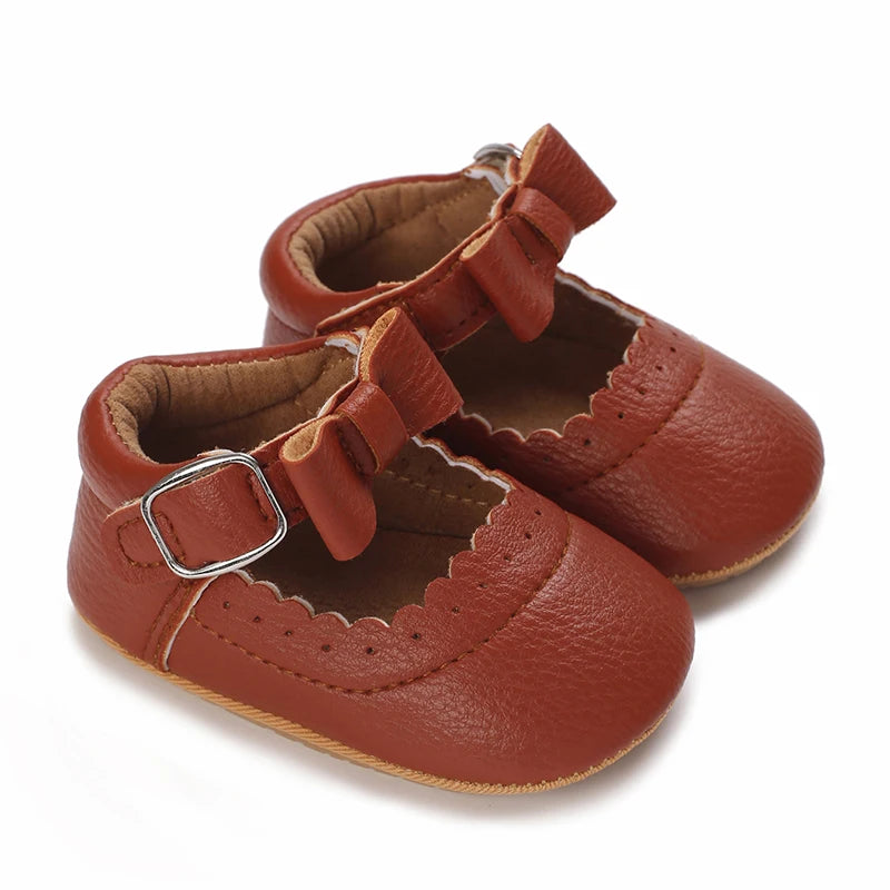Breathable Newborn Baby Shoes Baby Boy Girl Shoes Girl Classic Bowknot Rubber Sole Anti-slip PU  Toddler Shoes First Walker