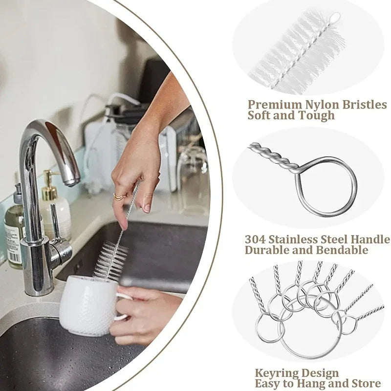 10pcs Pipe Tube Brush Pipe Cleaning Brushes Nylon Bristle Drinking Straws Cleaner Brush for Washing Kettle Spout Teapot Nozzle