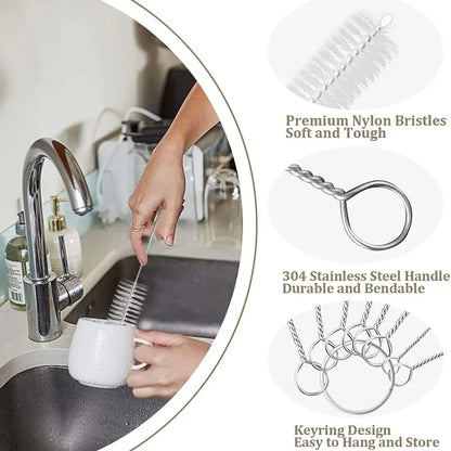 10pcs Pipe Tube Brush Pipe Cleaning Brushes Nylon Bristle Drinking Straws Cleaner Brush for Washing Kettle Spout Teapot Nozzle