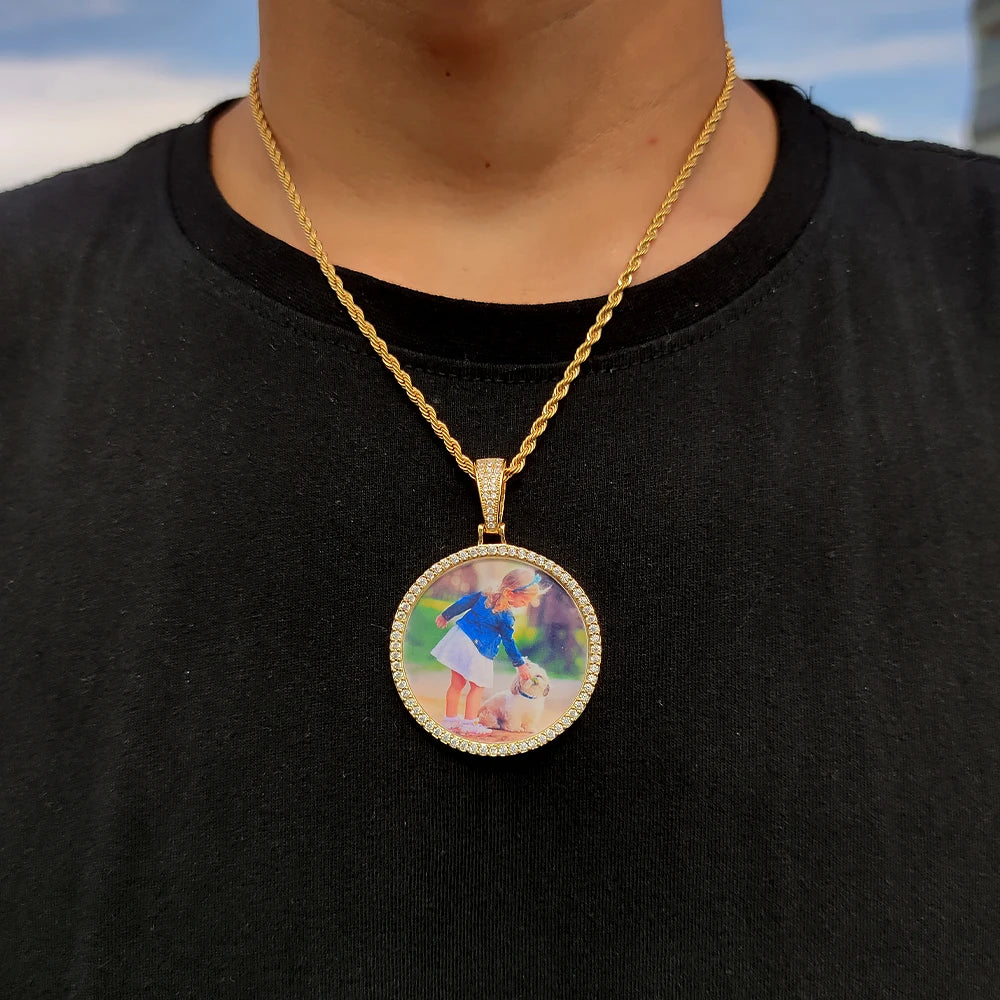 Custom Made Big Photo Medallions 18k Gold Necklace Pendant Iced Out Cuban Men Hip Hop Picture Jewelry Gift Can Free Custom Logo