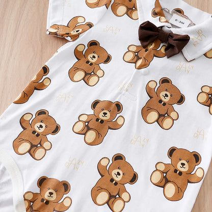 Newborn Baby boys Clothes Set Animal - bear print Fashion Summer Toddler Outfit short sleeve straps Clothe 2-piece outing suit